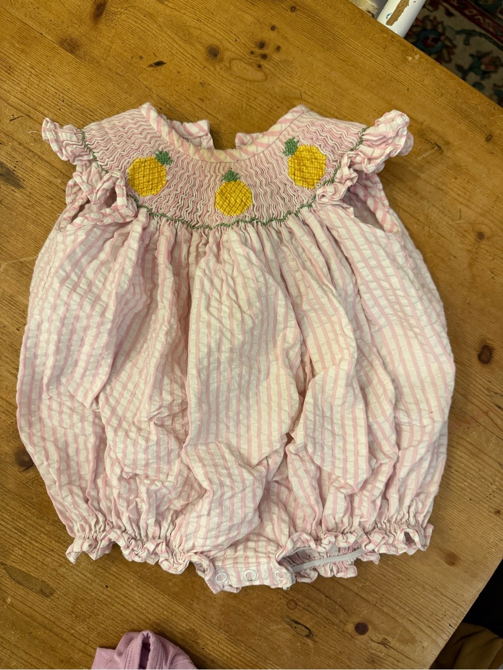 Smocked Pink Stripe Pineapple Bubble Romper
